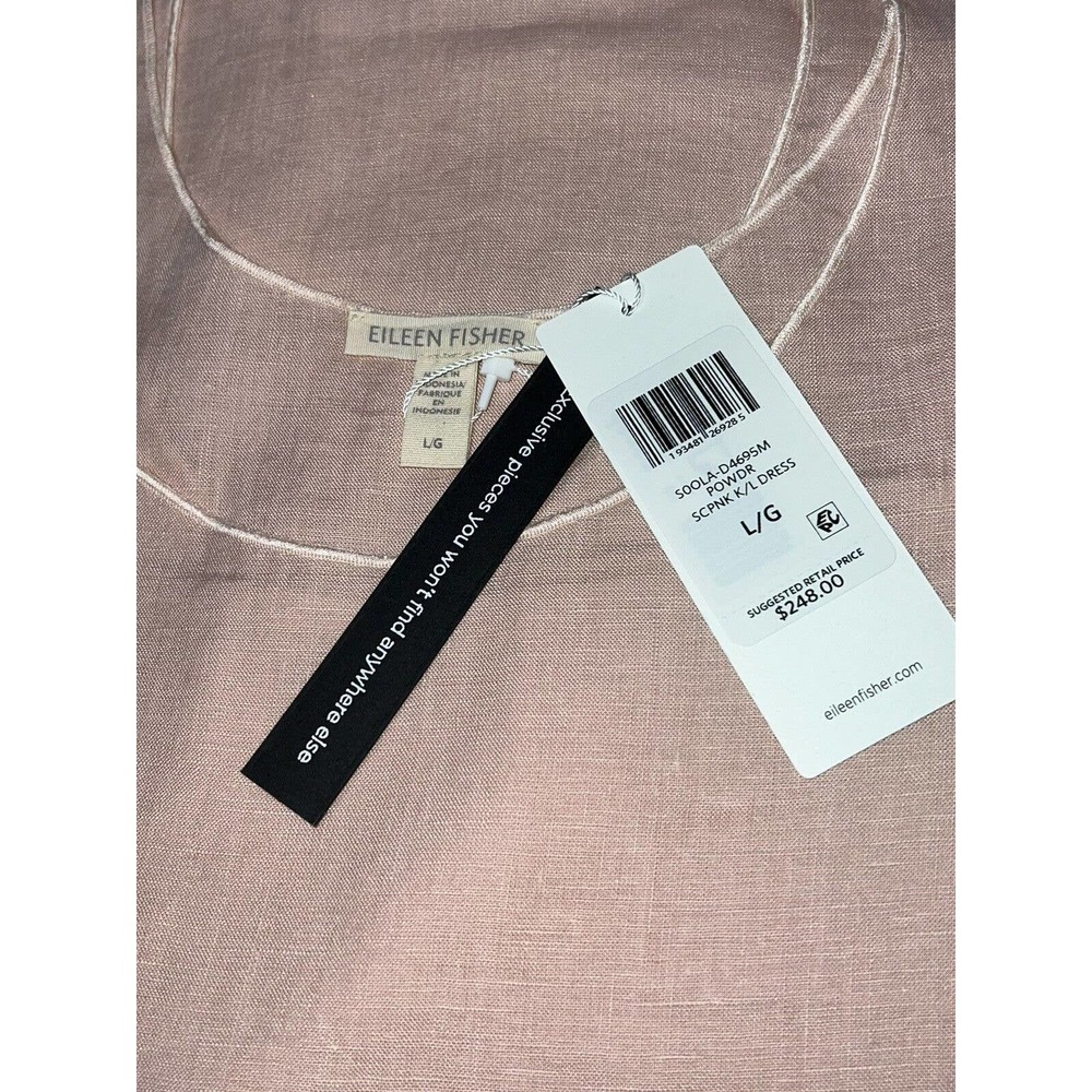 Eileen Fisher Organic Handkerchief Linen Powder Pink Tank Dress W/Slip $248 - Picture 5 of 14